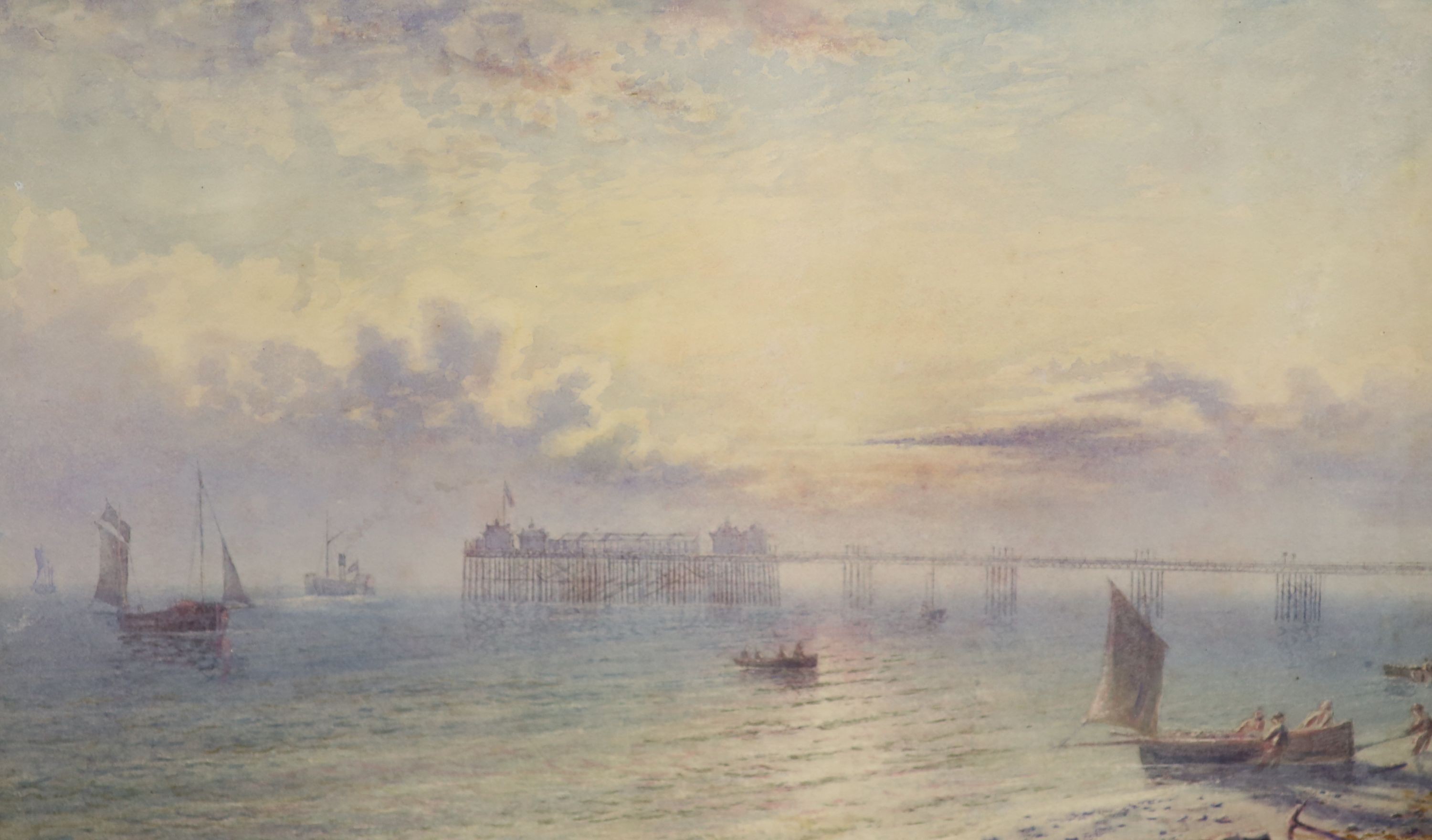 Frederick Miller (fl.1875-1900), watercolour, View of the Chain Pier at Brighton, signed and dated 1876, 21 x 33cm